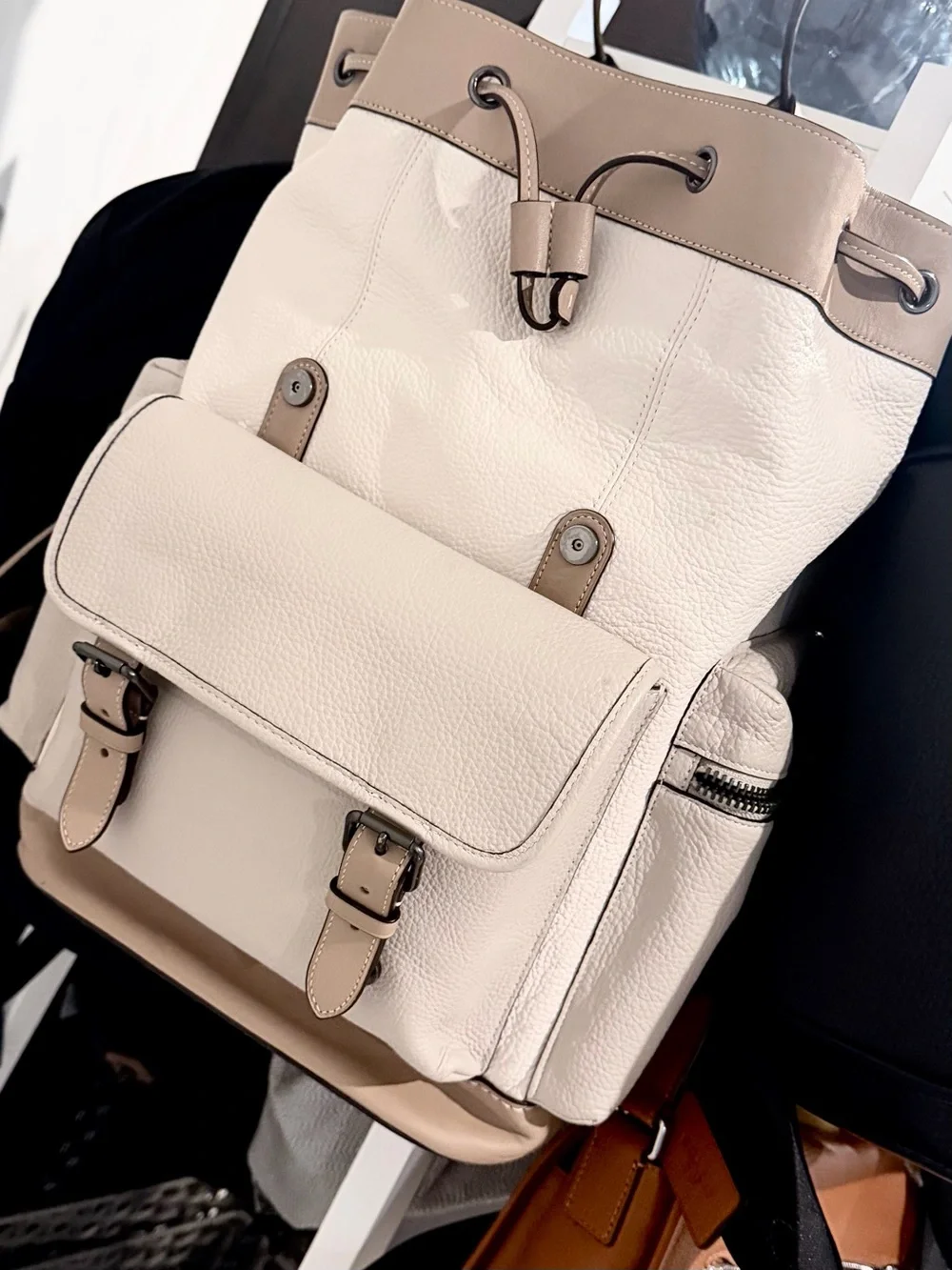Men’s Cream/Tan Leather Backpack Bag
